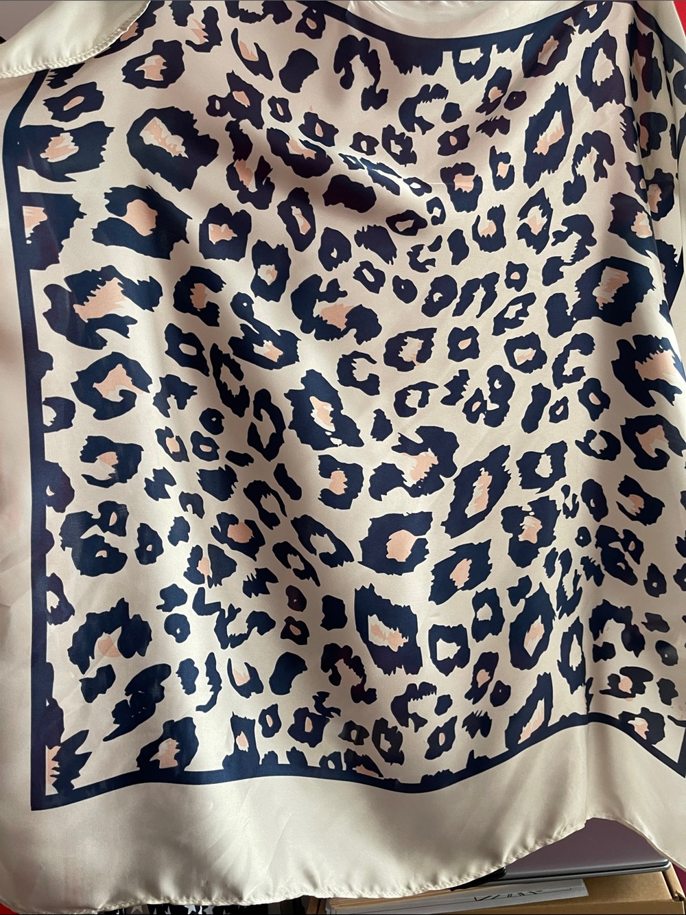Scarf: Cream base w/ Blue and Pink Leopard Print 26” x 27.5”